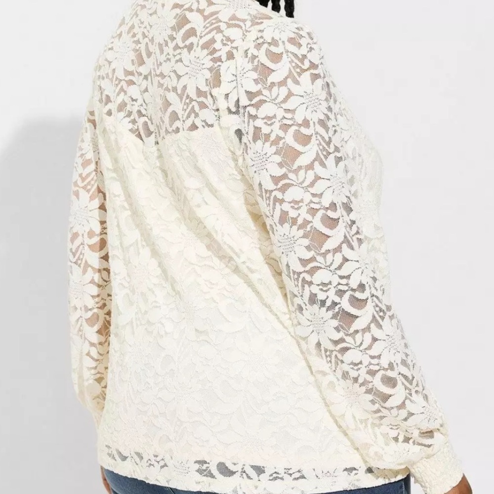 Torrid Ivory Romantic Mesh and Lace Victorian Feminine Top - Picture 2 of 9
